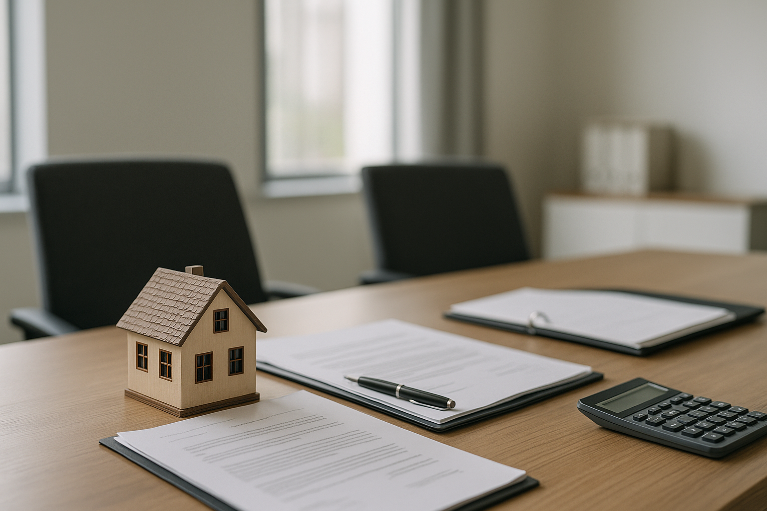 Documenti immobiliari su una scrivania in un ufficio notarile